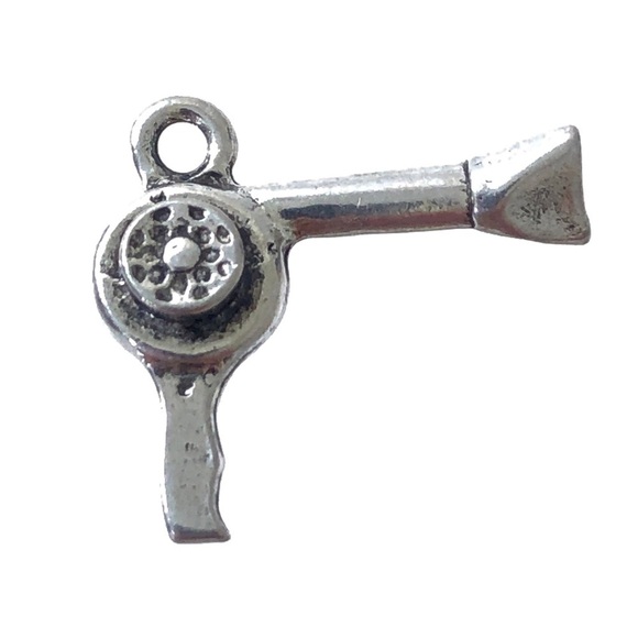 Silver Metal Charm Hairdryer Hairdresser Salon Theme 3D Pendant - Picture 1 of 5